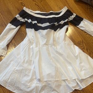 10 Crosby Derek Lam Off-Shoulder Blue and White Mini Dress